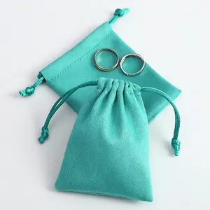 Wholesale Custom Mint Green Suede Velvet Jewelry Pouches Printed Brand Logo Drawstring Cloth Bags For Gifts Promotion