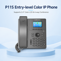 Téléphone IP Flyingvoice P11S Noir avec écran LCD rétroéclairé de 2,4 pouces, 2 comptes SIP, PoE, double ports 10/100M, conférence audio 6 voies, utilisation au bureau