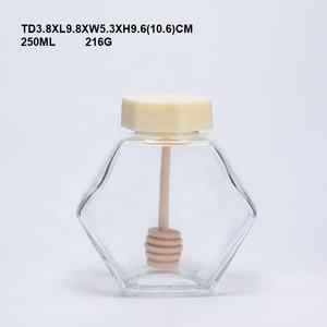 Pot à <span class=keywords><strong>miel</strong></span> hexagonal vide en verre <span class=keywords><strong>de</strong></span> haute qualité avec couvercle en bambou - Product Image 3