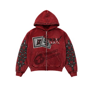 Sudadera con capucha personalizada de 500 g/m² extra pesada para hombre, estilo urbano, corte holgado, bordado 3D, lavado a la piedra vintage, forro polar de algodón liso, al por mayor - Product Image 3