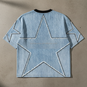 Người Đàn Ông Của 2026 Mới Đến Ban Đầu Thư Thêu Sao <span class=keywords><strong>Cutout</strong></span> Tee Thời Trang Phố Denim Giản Dị Hàng Đầu - Product Image 6
