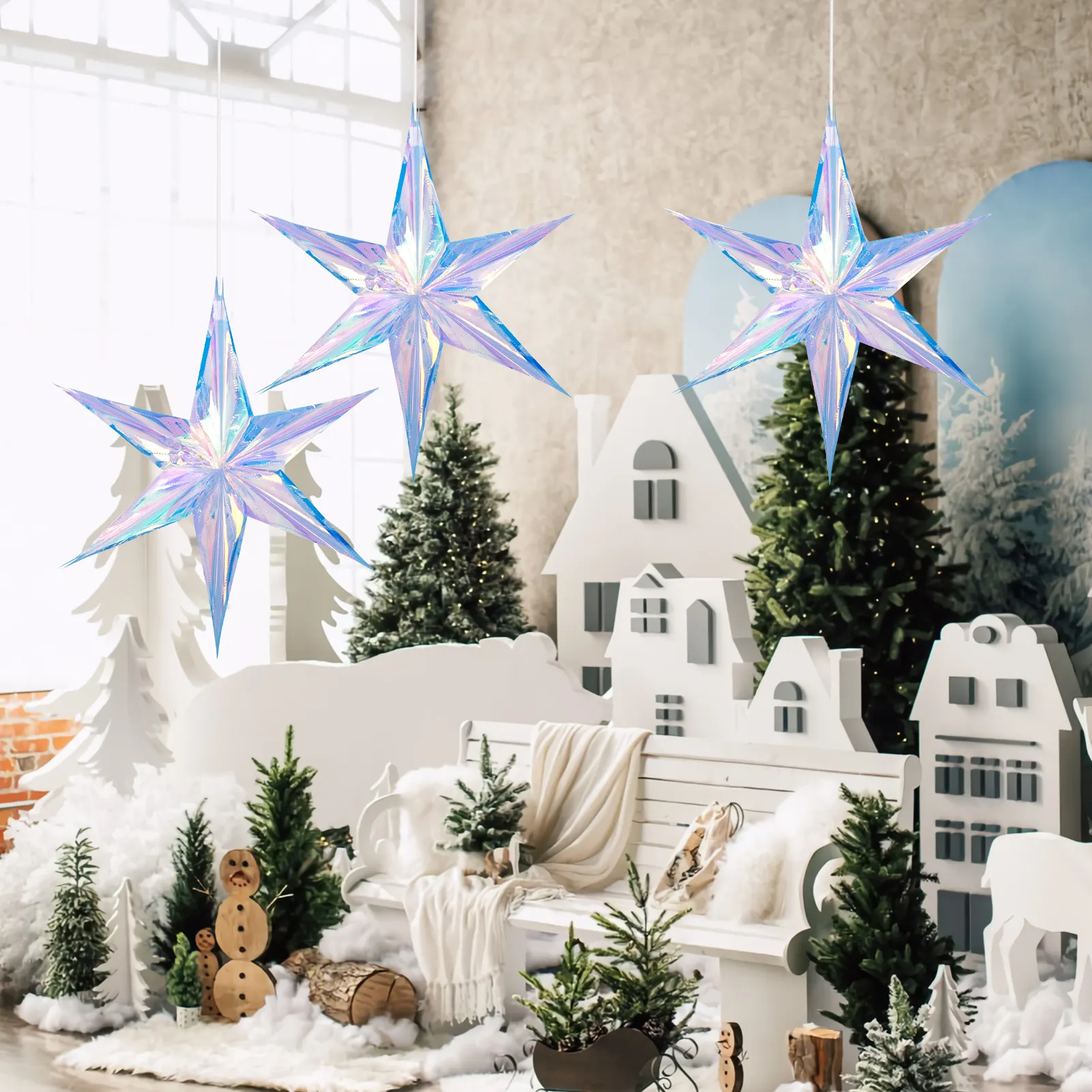 30 सेमी चमकदार फिल्म 6-पॉइंट स्टार फांसी पर घर और बगीचे की सजावट के लिए स्टार लैंप क्रिसमस स्टार लैंप क्रिसमस स्टार
