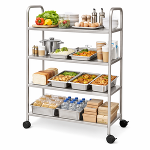 Chariot <span class=keywords><strong>de</strong></span> service alimentaire professionnel en acier inoxydable à 4 niveaux, robuste, facile à nettoyer, pour <span class=keywords><strong>restaurant</strong></span> commercial - Product Image 2