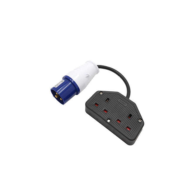 ZNPON GX03E  Dual BS Socket Fly Lead Converter 16A Plug to 13A 3 Pin Socket 240v 35cm Lead