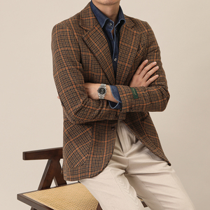 가을과 겨울 패션 시니어 센스 트위드 격자 무늬 세트 재킷 남성 통근 젠트리 정장 세트 - Product Image 3