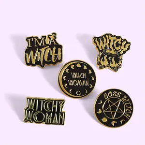 I am a Witch Enamel Pins Black Wizard Divination Witch Women Brooch Lapel Badge Black Hat Pin Wholesale