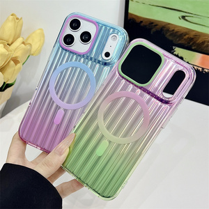 Funda Magnética para Teléfono con Diseño de Arcoíris Degradado para iPhone 17 16 15 Pro Max, con Rayas Corrugadas y Textura Ondulada IMD - Product Image 3