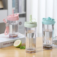 Tasse de paille en plastique transparente double couche décontractée grande capacité bouteille d'eau de sport portable en plein air pour les voyages d'étudiants