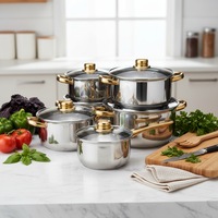 Ensemble de cuisine de luxe en acier inoxydable forgé 12 pièces, casseroles, couvercles en silicone, poignées - Origine Guangdong, compatible lave-vaisselle et four