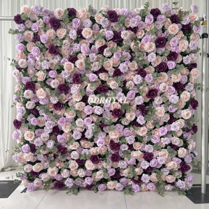 ผนังดอกไม้ประดิษฐ์สีม่วงแบบม้วนได้ 3 มิติ ขนาด 8x8 ฟุต สำหรับตกแต่งงานแต่งงาน ขายส่ง - Product Image 4