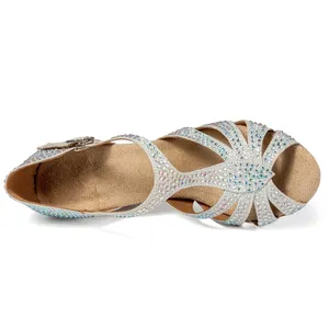 Collezione Estiva: Scarpe da Ballo Latino per Donna, <span class=keywords><strong>Tacco</strong></span> <span class=keywords><strong>Medio</strong></span> 7,5 cm, <span class=keywords><strong>Argento</strong></span> <span class=keywords><strong>con</strong></span> Borchie e Diamanti, Tomaia Alta in Rete Morbida - Product Image 5