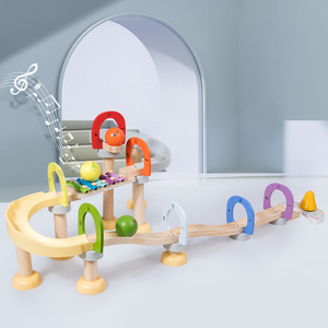Juguete de madera para niños: Pista musical de tren con bolas, juego de cuentas rodantes para educación temprana, juguetes educativos de madera para niños - Product Image 1