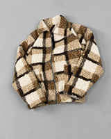 Veste en polaire sherpa à carreaux pour homme, zippée, coupe oversize, style streetwear, chaude et décontractée, style Y2K vintage, vente en gros, personnalisable