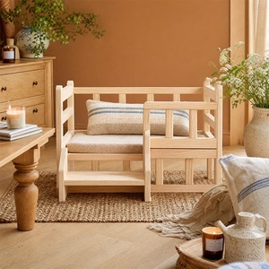 Cama de Madera Personalizada para Perro con Cojín de Tela Extraíble y Lavable, Estructura de Pino Transpirable y Cálida, Opciones de Logotipo, para <span class=keywords><strong>Perros</strong></span> Pequeños, Uso en Interiores - Product Image 3