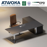 Bureau de direction noir ATWOKA avec armoire de rangement latérale, combinaison de bureau de direction moderne