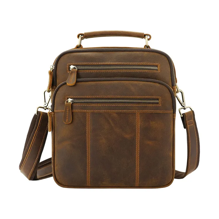 Sustainable Brown Vegan Leather Mens Small Crossbody Purse Satchel Shoulder Messenger Bags For Work