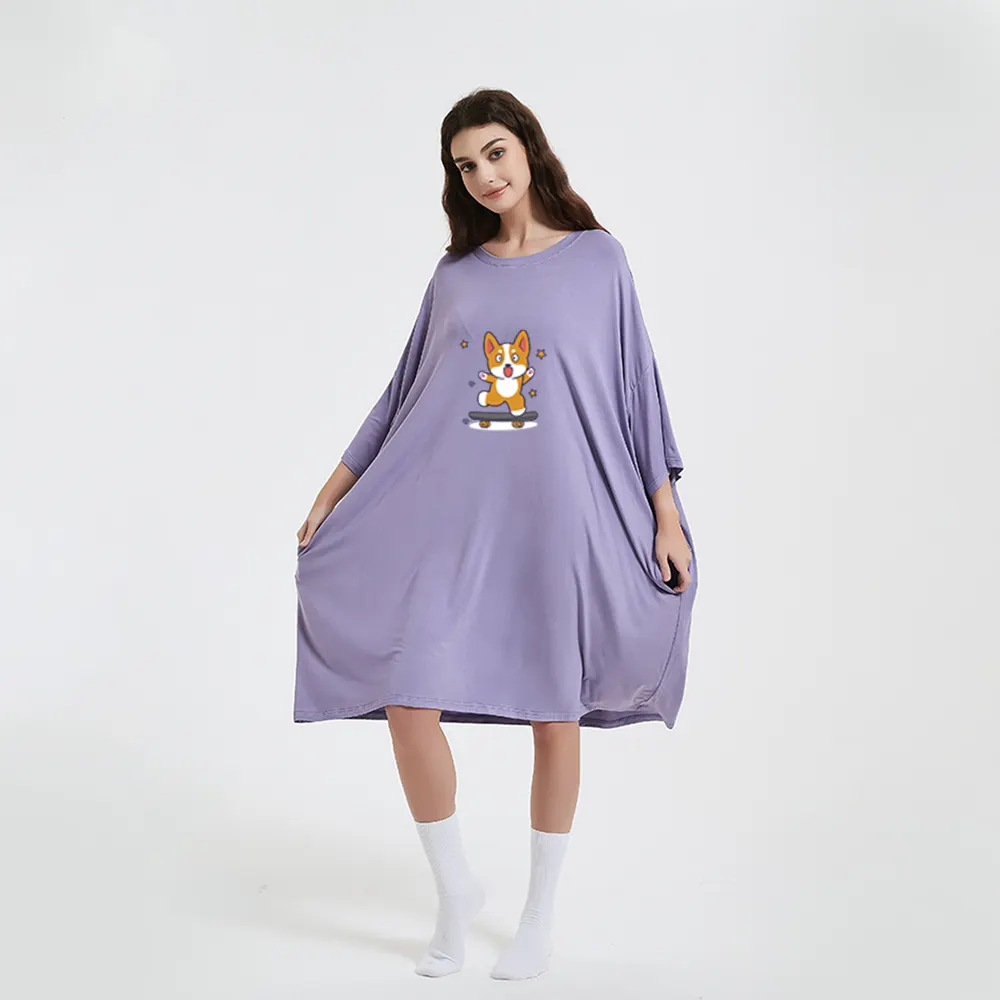 2023 haute qualité été personnalisé femmes sommeil t-shirts surdimensionné bambou pyjamas cultivé dessin animé chemise vêtements de nuit élastique