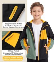 Veste de pluie pour garçons, coupe-vent imperméable avec capuche, doublure en maille, coque imperméable, respirante, design color block réfléchissant, fermeture éclair