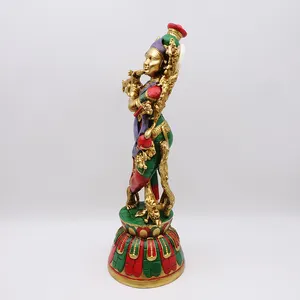 OEM Custom Retro Religious God Colourful Sacred Figurine Resin Crafts Lord Radha Krishna Statue Art Home Decor