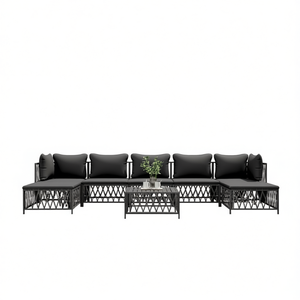 Ensemble de salon de jardin anthracite, structure métallique, 6 places, mobilier d'extérieur résistant aux intempéries, design moderne - Product Image 1