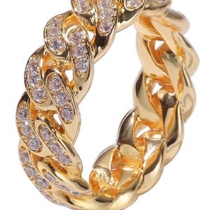 Classic Zircon Gold Plated Cuban Link <b>Ring</b> Stainless Steel <b>Iced</b> Out <b>Ring</b> Hiphop Jewelry - Product Image 5