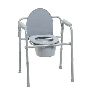 MSMT sedia da comodino pieghevole in acciaio medico, sedia bariatrica per wc portatile con 7.5 Qt. Secchio e sedile da 13.5 pollici grigio