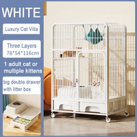 Prix de gros Cage en métal pour chat à 3 couches Villa pour chat Maison Cage d'élevage d'animaux de compagnie avec grand espace avec bac à litière et roues