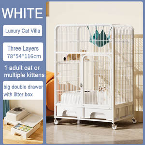 Precio al por mayor, jaula de metal para gatos de <span class=keywords><strong>3</strong></span> capas, casa de Villa para gatos, jaula de cría de mascotas de gran espacio con caja de arena y ruedas - Product Image 2