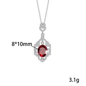 Collier pendentif ovale rétro 8*10mm en grenat, pavé de zircon, géométrique, en argent sterling 925, bijoux en pierre naturelle pour femmes - Product Image 6