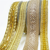 En gros, garniture de dentelle à bordure or et argent pailleté, tissée, pour vêtements ethniques, avec sangle tressée et ruban en fil métallique