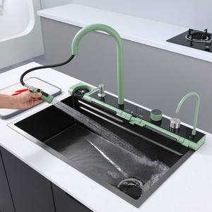 Productos más vendidos 2024 Mezclador digital de luz LED <span class=keywords><strong>Grifo</strong></span> de cocina de cascada de latón negro Pulverizador extraíble Grifos con arandela de taza - Product Image 1