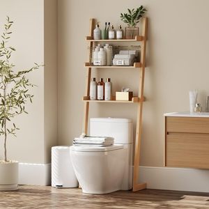 Solid Wood Ladder <b>Shelf</b> Natural Color Standing Bathroom Storage Organizer Multi Layer <b>Rack</b> - Product Image 1