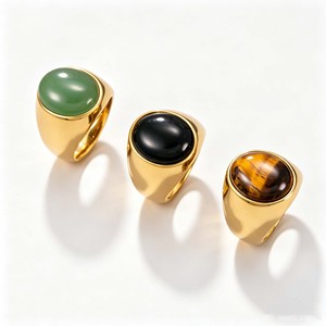 JZ643 스테인리스 스틸 천연석 와이드 볼록 인레이 트렌디 약혼 선물 남성 패션 반지 - Product Image 1