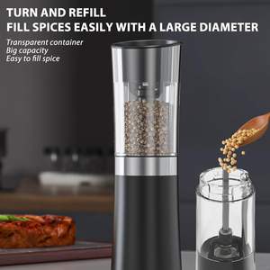 Ensemble de moulins à sel et à poivre électriques rechargeables par gravité haute capacité 100 ml 2 pièces pour la cuisine et le barbecue - Product Image 4