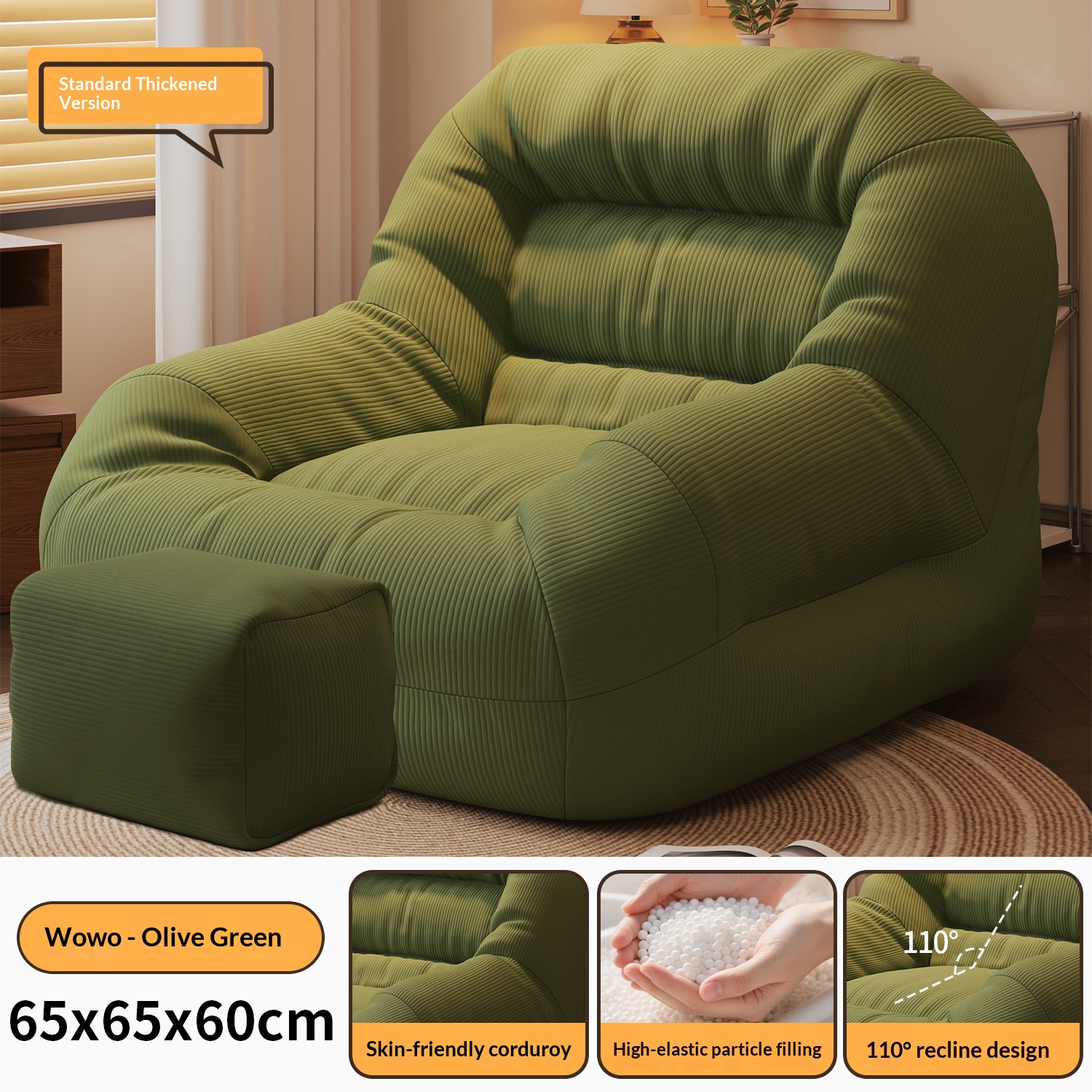 Style adulte - canapé vert + repose-pieds