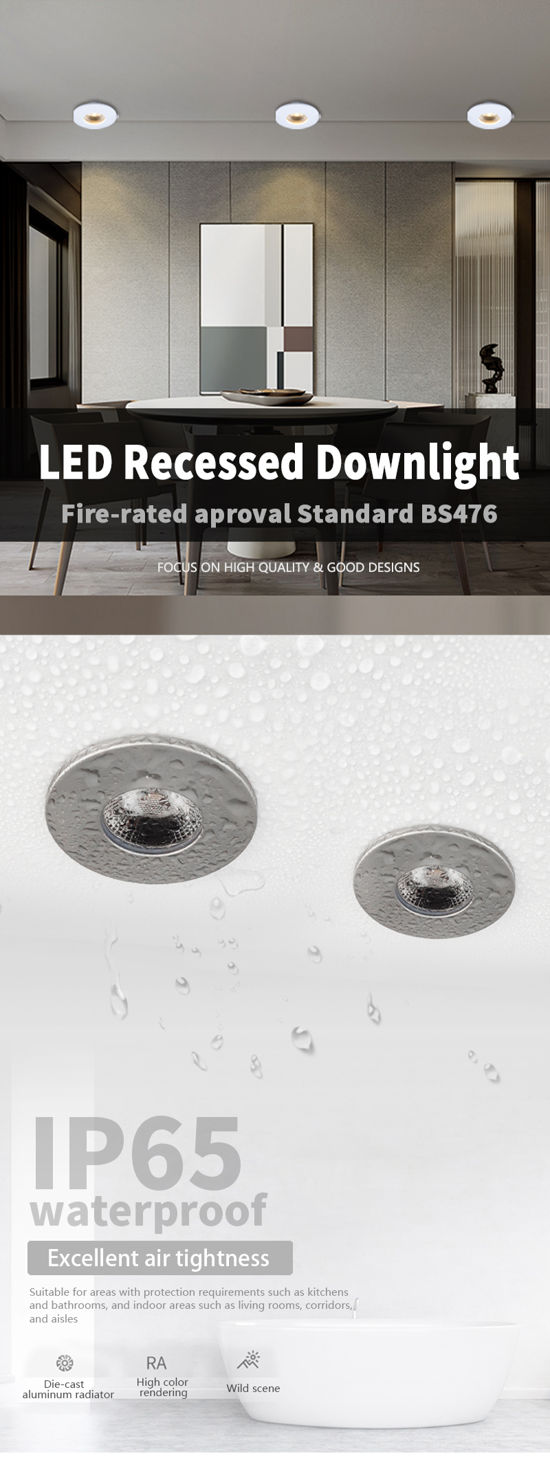 Golden Dimmable Ceiling Recessed LED Downlight , Recessed Square IP65 Fire Rated Downlights