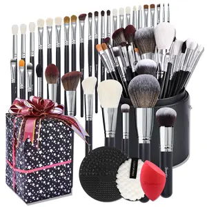 Bueart 33 Stück Luxus professionelle schwarze Make-up-Pinsel-Set Ziege Pferd Tierhaar Künstler Naturhaar Make-up Akademie Make-up-Pinsel