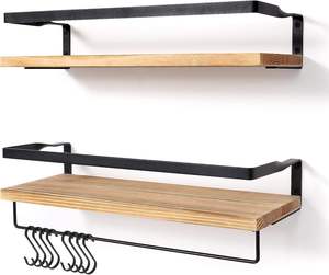Étagères flottantes murales, étagères murales en bois, ensemble de 2 pour chambre à coucher, salle de bain, salon, rangement de cuisine - Product Image 1