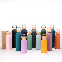 Botol air Stainless Steel tutup bambu, botol air olahraga luar ruangan, botol air mulut kecil, mulut sempit, botol air Stainless Steel