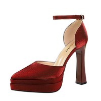 6867 Sandales à talon ultra-haut et plateforme, à découpe basse, avec bride de cheville, style mondaine européenne et américaine