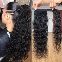 Extension de cheveux queue de cheval vague naturelle envelopper autour de 100% cheveux humains pince à cheveux humains dans la vague d'eau