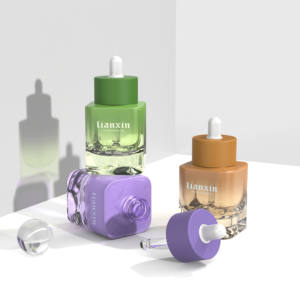 Flacon de sérum de luxe vide de 30 ml avec boîte, personnalisable, en verre givré vert, flacon compte-gouttes pour soins de la peau - Product Image 3