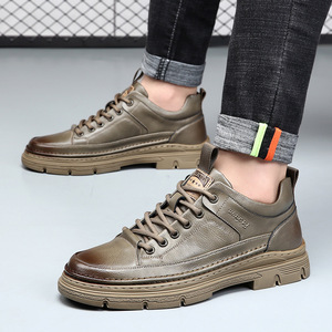 Chaussures habillées en cuir marron à lacets, à semelle épaisse, de haute qualité, élégantes et décontractées - Product Image 1