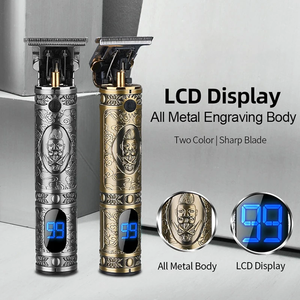 เครื่องตัดผม LCD แสดงผลพลังงา<span class=keywords><strong>น</strong></span> ตัวเครื่องโลหะลายนูน ใบมีดคม เสียงเบา สำหรับร้านตัดผม ช่างตัดผม  แกะสลัก แต่งทรง - Product Image 1