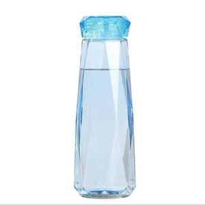 Vaso de Agua de Vidrio de 400 ml, Color Azul Diamante Cristal, para Agua o Té, con Tapa Transparente de Rosca <span class=keywords><strong>ABS</strong></span> - Product Image 1