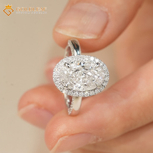 Anillo de Compromiso y Boda de Oro Blanco de 10k, 14k, 18k con Diamante Cultivado en Laboratorio de Corte Ovalado de 1CT, 2CT, 3CT, Personalizado por Goldleafgem, con Certificado IGI - Product Image 3