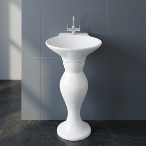 Round <b>Ceramic</b> Wash Hand Basin Pedestal Set Cera Porcelain Bathroom Sink Wall Mounted Full Pedestal Lavabo - Product Image 6