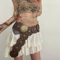 Ceintures en Cuir à Conchos Disque Larges, Ceinture en Cuir Perforée de Style Vintage Occidental pour Femmes, Idéales pour Robes