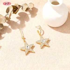 Boucles d'oreilles pendantes Hengdian Sparkling Star, zircon AAA, laiton plaqué or 18 carats, fabricant en gros, bijoux pour femmes, fête, quotidien - Product Image 3