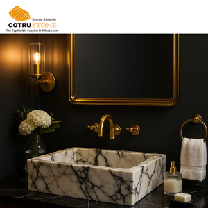 Luxe Calacatta Viola Marbre Éviers Pierre Naturelle Blanc Vanité pour Salle De Bains - Product Image 3